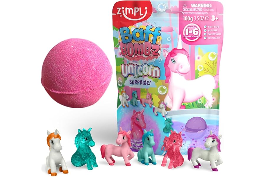ZIMPLI - Large Unicorn Surprise Bath Bomb, 1 of 6 Surprise Unicorn Toys to Collect, One per Baff Bomb, Children's Collectable Bath Toy