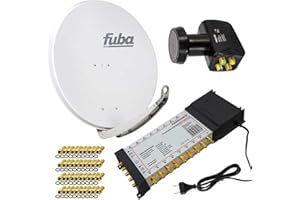 Premium X Satelliten-Komplettanlage Fuba DAA 850 G Satellitenschüssel Alu Grau 5/16 Multischalter LNB F-Stecker, 1 SAT 16 Teilnehmer