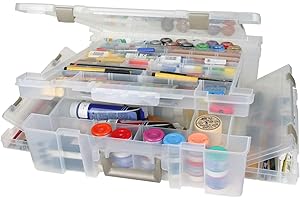 Artbin 6982AB Super Satchel Deluxe Offener Boden, großer tragbarer Kunst-und Bastel-Organizer mit Schubladen, [1] Kunststoff-Aufbewahrungskoffer, transparent, Open Base