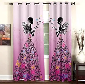 Homec Kids Digitally Printed Satin Curtain Set of 2 (Size - Long Door 46 X 108 Inch/Color -Pink)-(201466)