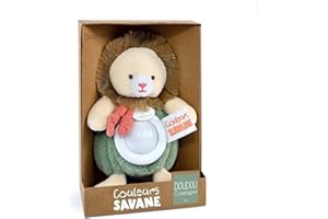 Doudou et Compagnie - Couleurs Savane - Veilleuse Peluche Lion 15 cm - Lumière Apaisante pour Bébé Dès la Naissance - Boîte Cadeau Kraft - Garantie Doudou Perdu - Idée Cadeau Naissance - DC4070