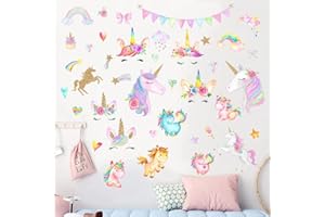 HSDSH Adesivi Murali Unicorno Adesivi Parete Unicorno Bambina Sticker da Muro Bambina Rosa Nuvole Adesivi da Parete per Camere Ragazze Camera da Letto Asilo Nido