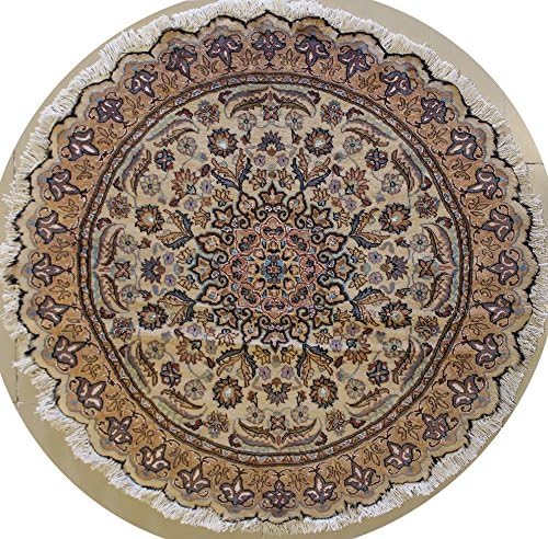 4'2 x 4'1 Pak Floral Design Area Rug with Silk &amp; Wool Pile - | a 4x4 Round Rug | An Authentic Hand Knotted Pak Persian Silk and Wool Rug