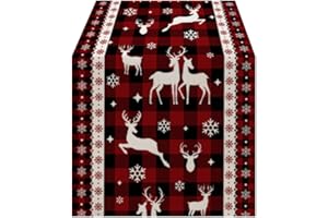 LSLANDMOOD LOZULO bożonarodzeniowy bieżnik na stół, lniany bieżnik w kratkę, zmywalny, bieżnik bożonarodzeniowy, czerwony, nowoczesny bieżnik na stół, dekoracja stołu, na zewnątrz, odporny na warunki