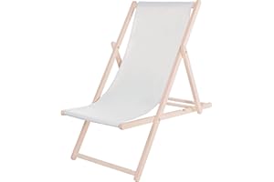 SPRINGOS Chaise Longue Pliante en Bois Chaise Longue pour Jardin et Petit Balcon Système de sécurité 3 Positions Pliable Chaise Longue en Bois avec Tissu Textile
