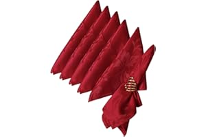 Romanstile Christmas Cloth Napkins Red Set of 6,45x45 cm (18x18 inch) Reusable Fabric Napkins,Elegant Jacquard Vintage Floral Pattern for Xmas Dinner Table,Holiday Party,New Year Celebration,Festive