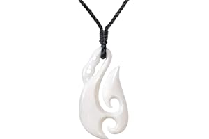 81stgeneration Donna Uomo Osso Intagliato Collana Pendente Maori Hei Matau Doppio Koru