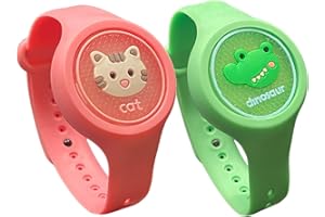 SO GOODS braccialetto antizanzare bambini (confezione da 2), antizanzare bambini con animali, 2 diversi animali, naturale, realizzato con citronella (Gatto & Dino)