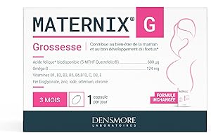 Densmore - MATERNIX G Vitamines Grossesse - Complément Alimentaire Acide Folique Grossesse - Spécifique femme enceinte - Fatigue, Mémoire et Immunité - 90 capsules - Cure 3 mois - Fabriqué en Europe