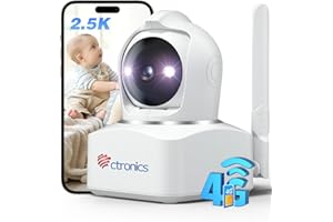 ctronics 4MP 3G/4G LTE Telecamera Interno con Scheda Sim, 360° PTZ Videocamera Sorveglian Senza WiFi, Visione Notturna a Colori, Rilevamento Umano/Movimento, Tracciamento Auto, Audio 2 Vie, Cloud