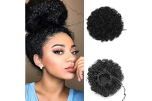 SEGO Chignon Afro Postiche Africaine Kinky Curly Puff - Queue de Cheval Court Synthetique Cheveux Frise Postiches Chouchou Elastique - Noir Foncé