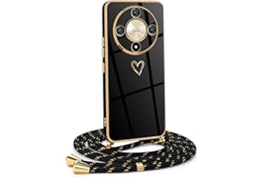 Mkej Funda para Honor Magic 6 Lite 5G con Cuerda, TPU Suave Silicona diseño de corazón con Chapado en Oro de Lujo, Funda Honor Magic 6 Lite 5G Cuerda para Mujeres y niñas