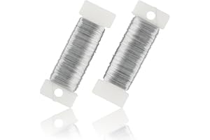 FOMGIIN 2 Piezas Fino Alambre para Manualidades Plata Ø 0,4 mm x 50 m, Alambre de Ganchillo para Joyería, Alambre de Hierro para Flores Decorar, Alambre para Manualidades Suave Hacer Joyas