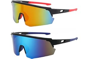 KASESSS 2 PCS Occhiali da Sole Sportivi, Occhiali da Ciclismo per Uomini Donne, Occhiali da Sole da Ciclismo, UV400 Occhiali Veloci, Occhiali Ciclismo Uomo, per Attività All'aria Aperta Corsa Sci