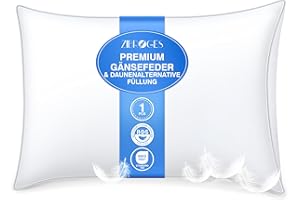 Zibroges Deluxe Daunenkissen 40x80cm mit Dreifacher Komfortschicht - Deutsches Design - Hygienisches Federkissen mit 100% Hochwertiger Weicher Füllung, Waschbar und Umweltbewusst
