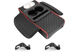 ERZEKRIM Universal Auto Armlehnenbox, PU Leder Mittelkonsole Pad mit Organizer Taschen, Armlehnen Auflage (Schwarz)