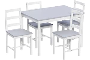 Vida Designs Yorkshire Dining Table and Chairs Set Kitchen Home Furniture (White & Grey, 4 Seater)
