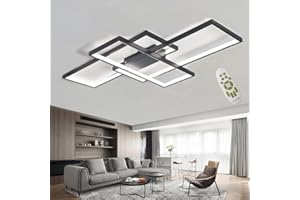 MQW Plafoniera LED Semplice Soffitto Moderno Lampada Salone Del Soffitto Atmosferica Rettangolare Faretti Lampada Da Letto in Alluminio Acrilica Riflettori Dimming Continuo Con Telecomando,Nero,L140cm