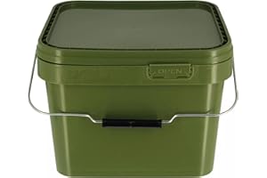 GENERIC DNA Leisure Green Square Bait Buckets - 5L & 10L, Metal Handle, Airtight, Multipurpose