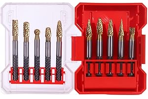 CSOOM 10-teiliges Hartmetall-Rotationsfeileset – Sechskantschaft, gerändelter Griff, Doppelschneiden-Design – für Metallschleifen, Holzbearbeitung, Holzskulptur, Bohren