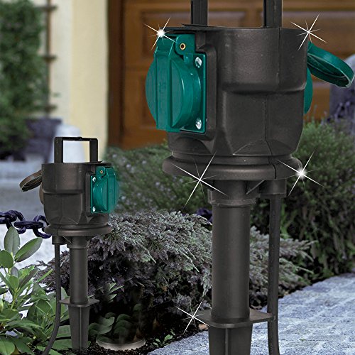 Preisvergleich Produktbild Erdspieß Steckdosen Verteiler 405mm / Schwarz / Kunststoff / AUSSEN Säule Garten Aussensteckdose Gartensteckdose Steckdosensäule Steckdosenverteiler