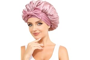 MUYUNBOS 100% Silk Bonnet for Sleeping, 19 Momme Pure Mulberry Silk Hair Wrap with Tie Band Stay On Head, Silky Hair Bonnet for Women, Reduce Frizz (Bean Paste)