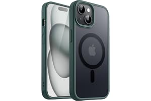 JETech Magnetiskt Matte Skal för iPhone 15, Mörkgrön | Kompatibel med MagSafe, Genomlysande Matt Baksida, Tunt Stötsäker