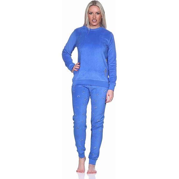 Normann Badstof pyjama voor dames, met manchetten, pyjama met hartmotief, ook in grote maten, turquoise, 48-50