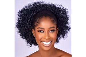 CECINILL Afro Puff Kinky Curly Drawstring Ponytail Extension for Black Women Synthetic Short Afro Kinkys Curly Afro Bun Extension Hairpieces Updo Hair Extensions with Two Clip (1#)