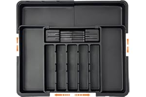 CARSEATTY Portaposate per cassetti, portaposate espandibile per cassetto, cassetto cucina, portaposate multifunzione per cassetti con porta coltelli per cucchiai, forchette, coltelli