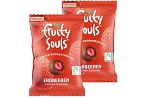 FruitySouls - Gefriergetrocknete Erdbeeren mit Schokolade | 2 Pack (160g) | Vollmilch | Schokolierte Früchte | Gefriergetrocknete Früchte mit knackigem Vollmilch-Schokomantel | Schokofrüchte