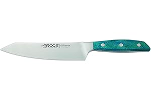Arcos Serie Brooklyn - Cuchillo Rocking Santoku Cuchillo Asiático - Hoja de Acero Inoxidable Forjado NITRUM 190 mm - Mango de Micarta Color Azul (Filo Seda)
