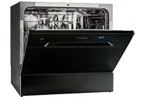 Klarstein Amazonia - Mini Lavastoviglie, Piccola, Posizionamento Libero, 6 Programmi, 2 Ripiani per Posate Estraibili, Aquastop, Tubo di Scarico Preinstallato, 1380 Watt, Amazonia 6, Nero