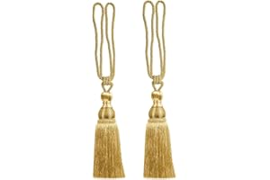 YUANCOX 2PCS Curtain Clips Rope Tie Band,Curtain Tie Rope Straps Long Tassel Curtain Tieback Holdback Rope for Home Decor and Office Window Drapery Tie Rope Straps (Gold-2pcs)