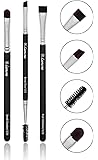 Eyebrow Brush - Duo Eye Brow Spoolie - Angled Eyeshadow Eyeliner - Precision Flat Definer Small Shader - Premium Quality 3 Piece Set - Cruelty Free Synthetic Bristles - Gel Powder Make Up Wax Pomade