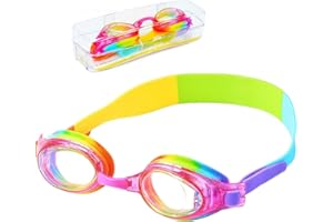 iToobe Swim Goggles, Anti-Fog Leak Proof Kids Swimming Goggles Flexible Nose Bridge Wide View Swim Glasses with Portable Case for Children Teens Girls