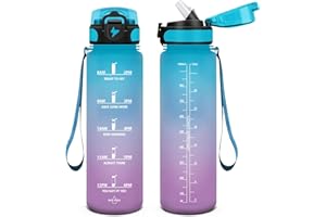 HoneyHolly Botella de Agua, 1000 ml sin BPA, Botella Agua, Prueba de Fugas, Botella Gym, Marcador de Tiempo Motivacional, Botella, Cantimplora para Sport, Bicicleta, Gimnasio, Escuela