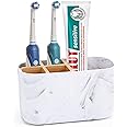 CHONLY Bamboo Toothbrush Holder for Bathroom Storage Organizer Caddy, Electric Toothbrush Holder for Kids Family, 5 Slots Toothbrush and Toothpaste Holder White