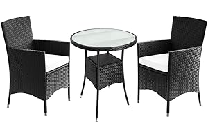 ‎DEUBA Casaria® Polyrattan Gartenmöbel mit Tisch 2 Stühle inkl. 7cm Auflagen 5mm Sicherheitsglas Wetterfest Modern Outdoor Terrasse Balkon Sitzgruppe Möbel Set