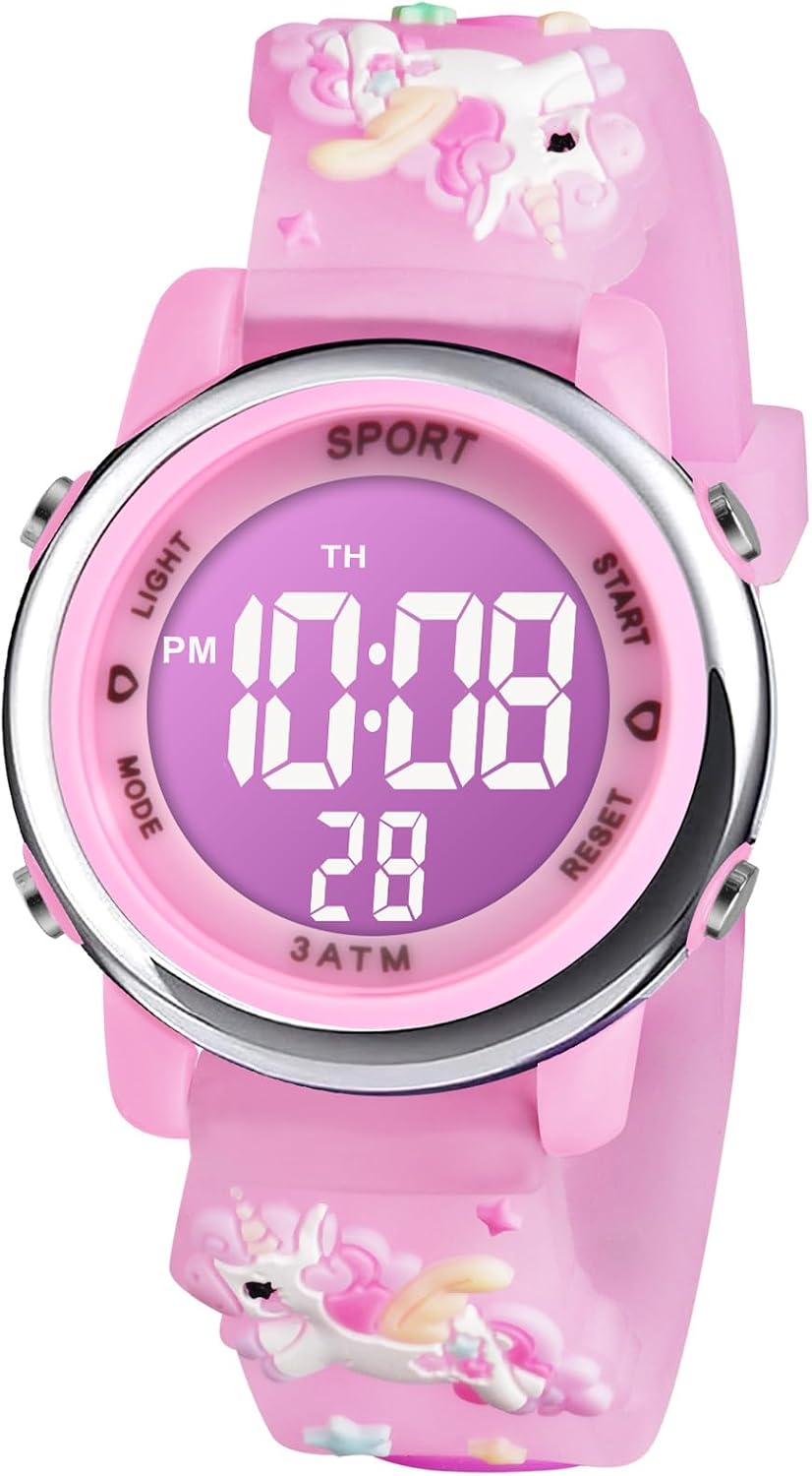 Vicloon Reloj Digital para Niños Niña, Luz Intermitente LED de 7 Colores Reloj de Pulsera Niña Multifunción, Reloj Unicornio Niña, Relojes Niñas Niños Digital para Niños de 3 a 12 años