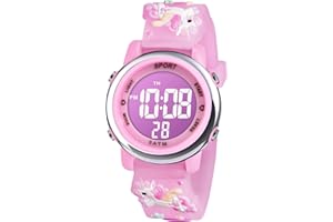 Vicloon Kids Watch, Toddler Digital Watch, Digital Watch LED Electrical Watches 7 Color Lights Watch with Alarm Stopwatch Unicorn Valentine's Day Gift for 3-10 Year Girls