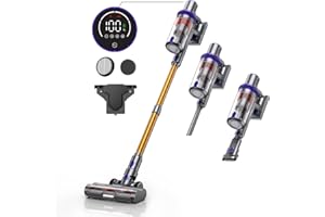 Laresar Aspirapolvere Senza Fili 400W/33000pa Scopa Elettrica con Display Touch Autonomia 50 Minuti, Anti-Avvolgimento, Pulizia dei Bordi, 1.5L【Elite 3】