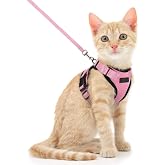 Voarge Adjustable Cat Harness with 150 cm Leash, Safety for Small Medium Large Adult Puppies, Cat Harness for Walking Travel,