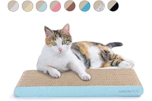 AMZNOVA Durable Flat Cardboard Cat Scratcher Pads, Reversible Scratching Board, Colors Series, Narrow, Baby Blue