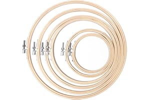 Worown 6 Sizes (10, 13, 18, 20, 23 & 26cm) Bamboo Embroidery Hoops, Adjustable Sewing Circle Frame Rings, Wooden Round Cross Stitch Hoops for Hand Sewing Crafts
