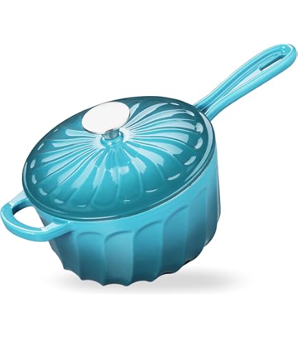 2 QT Enamel Cast Iron Saucepan With Lid - Non Stick, For Milk, Soup, Pasta & More
