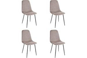 LOLAhome - Pack de 4 sillas de Comedor o Cocina Lina Taupe tapizadas en Lino con Patas metálicas Negras