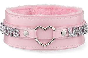 ADEMISHIA Rosa Flauschiges Herz O-Ring Leder Choker Halsband für Frauen, handgefertigte Punk Gothic Buchstaben Halskette, verstellbarer Modeschmuck