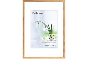 FEIHORRM A3 Picture Frame, Solid Oak Wood A3（30x42 cm Photo Frame, A3 Frame with Mount for A4(21x29.7 cm), A3 Poster Documents Certificate Frame with Tempered Glass for Wall Mounting for Home Family Office