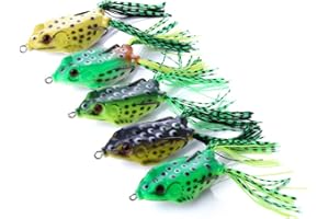 OriGlam 5pcs Topwater Frog Lures - Hollow Body 3D Eyes Frog Lure Weedless Swimbait for Bass, Pike, Snakehead, Dogfish, Salmon, Musky